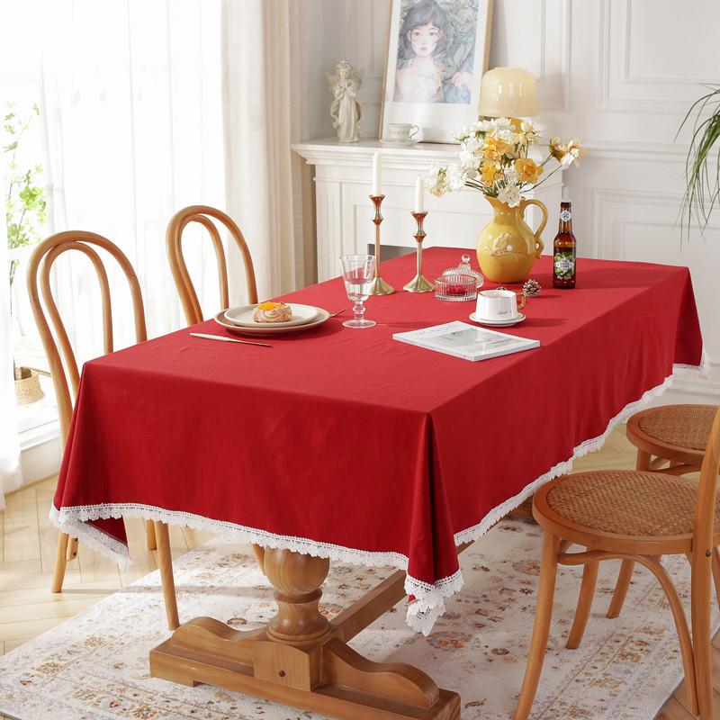 Modern Simple Solid Color Cotton Washed Cotton Red Green Christmas White Small Flower Coffee Table Tablecloth Dining Table Cloth
