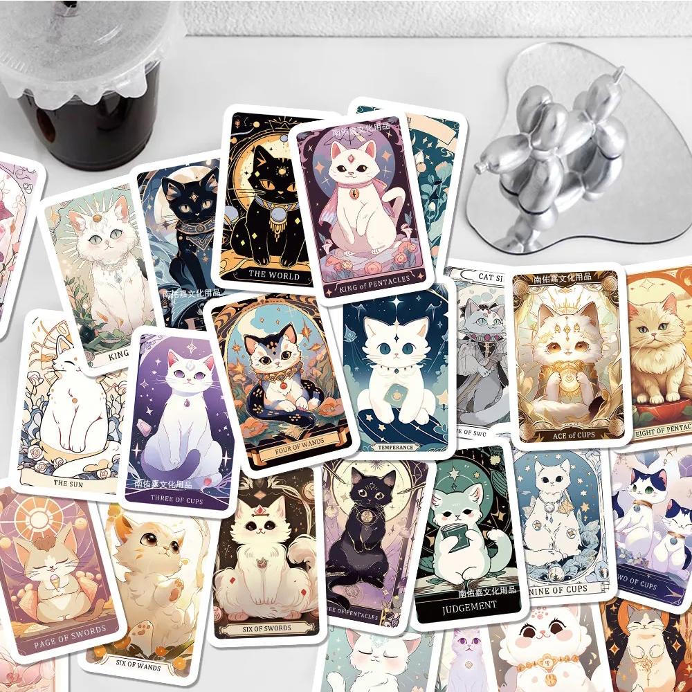 10/30/78pcs Cute INS Cartoon Cat Tarot Card Stickers Creative Aesthetic Sticker Suitcase Laptop Phone Graffiti Decals Kids Toy