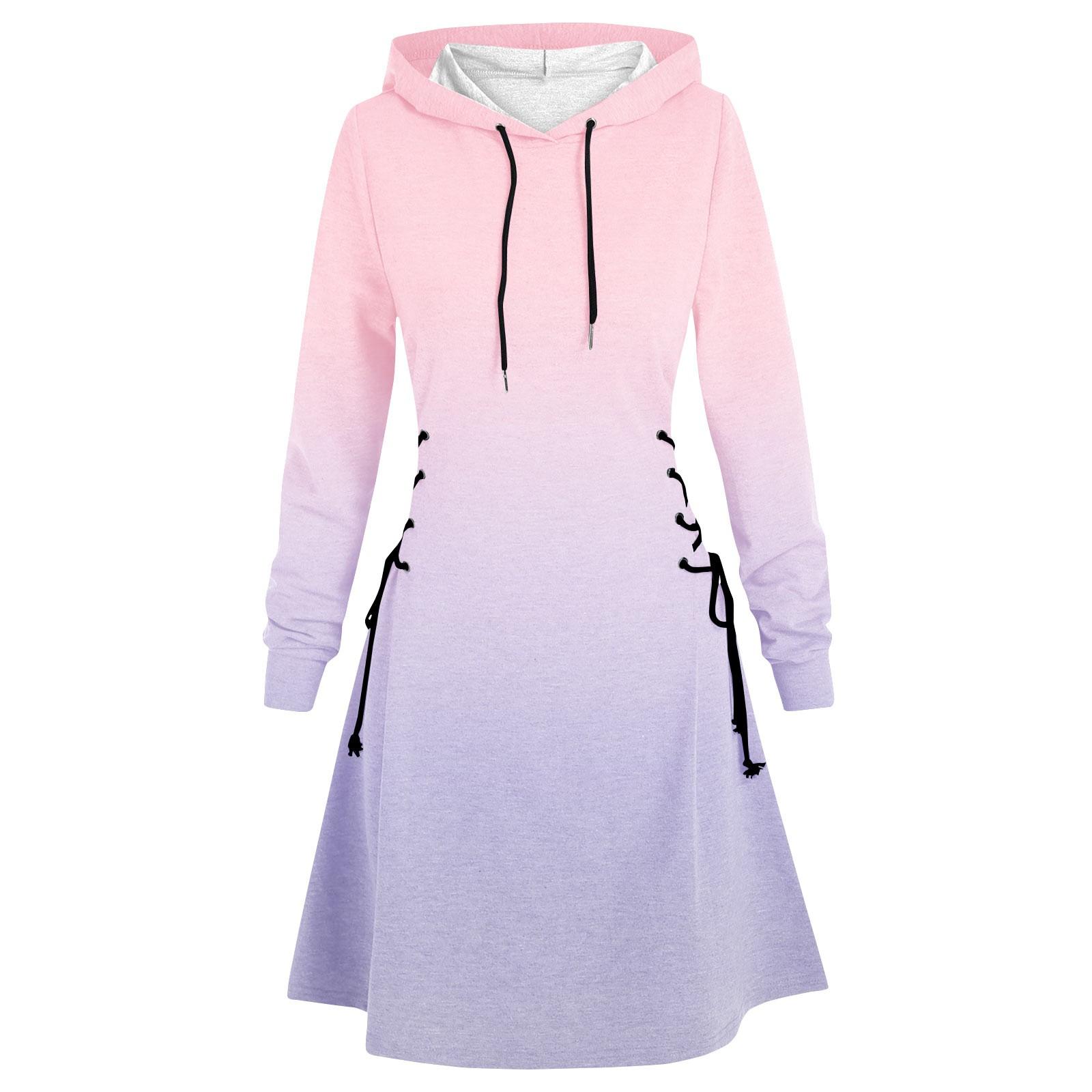 

Женское платье на Хэллоуин, повседневное женское осеннее платье с длинным рукавом, платье с капюшоном и шнурком XXL циан