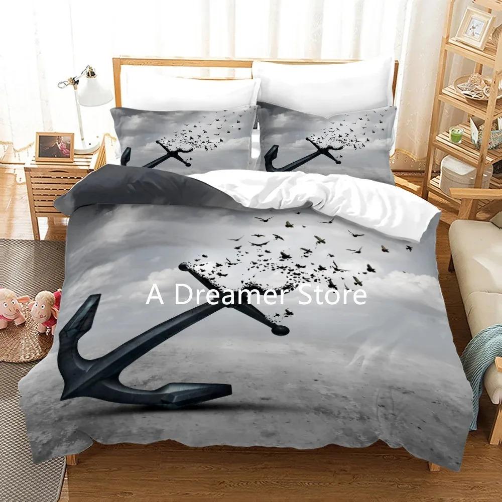 

Blue Anchor Bedding Set Quilt Cover Anchor Printed Duvet Cover With Pillowcase 200X200 King Size Bedroom For Children Bed Cover 70x133cm 2pcs