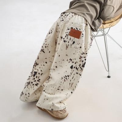 Spring And Autumn Children's Apricot Flower Printed Casual Wide Leg Pants