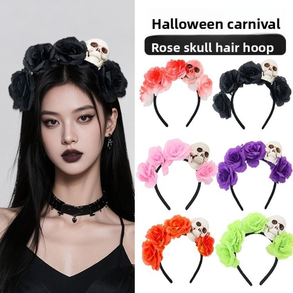 Halloween Decor Skull Head Headband Simulation Flower Gothic Flower Hairband  Cosplay