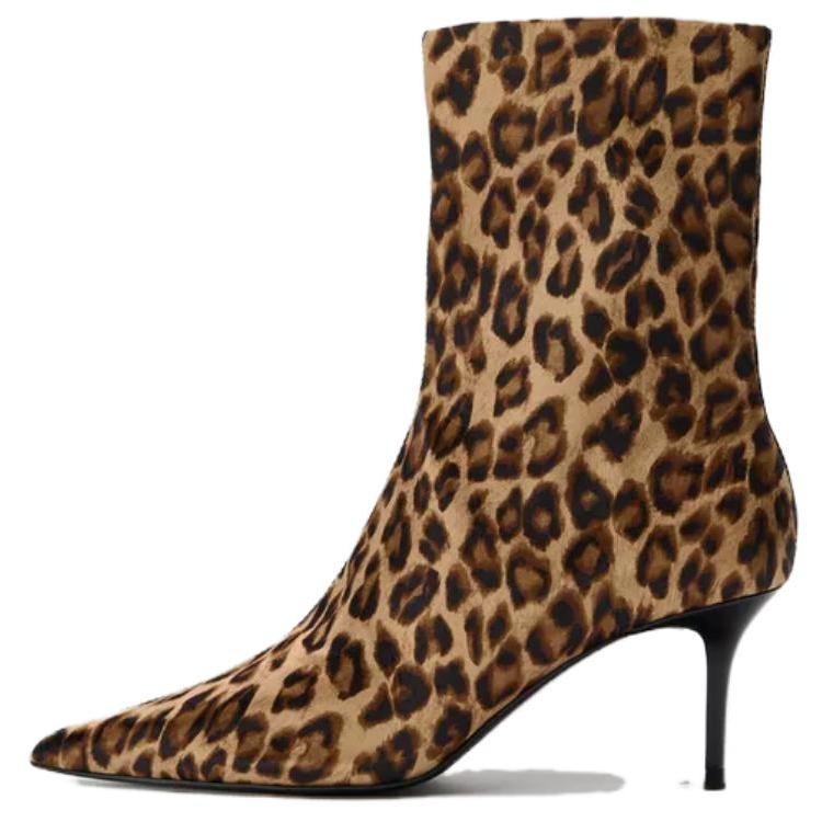 Zara Leopard Print Pointed Toe Stiletto Ankle Boots Women 12109410195 39