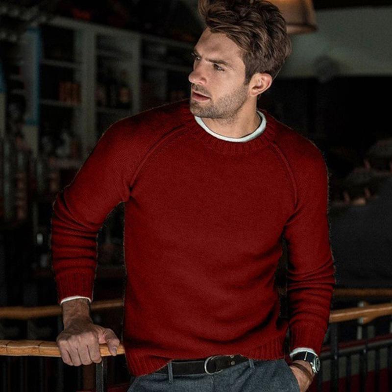 Herbst Winter Herren Einfarbig Casual Langarm Strickpullover Schlank Pullover Top