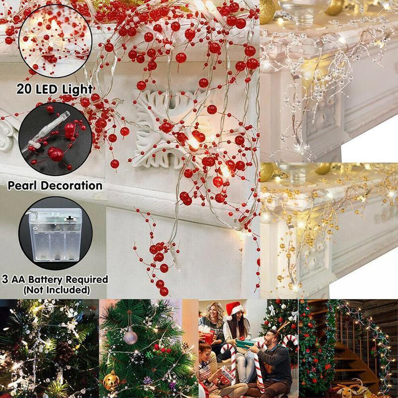 Shingel LED Pearl Fairy Lights Berry Beaded Garland String Lights Festive Birthday Party Wedding DIY Christmas Decoration Lights