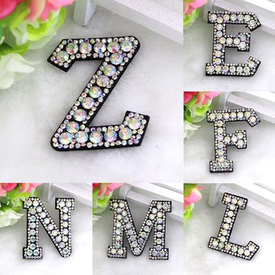 A-Z Rhinestone English Alphabet Letters Applique 3D Iron On Letters Patch Badge For Clothes Bag Shoes