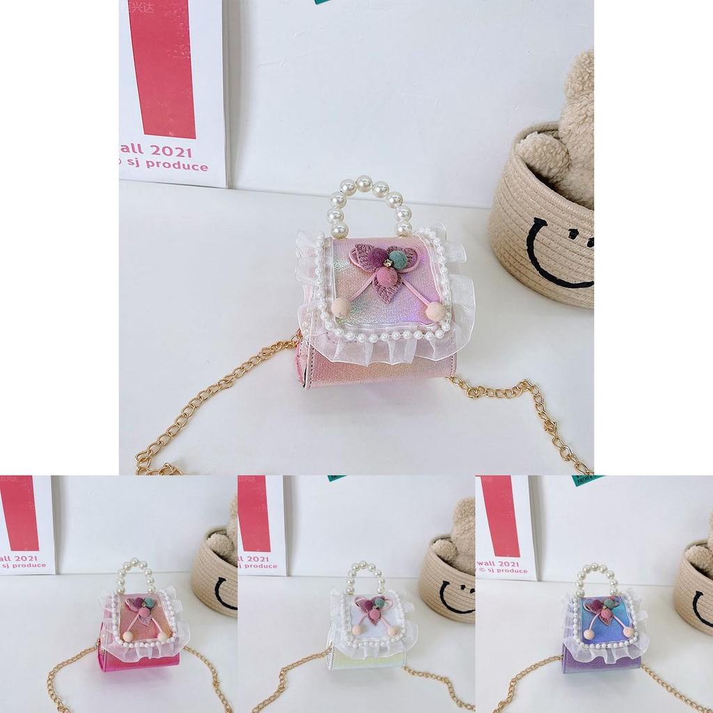 Trendy Mini Pu Crossbody Bag For Kids Featuring Stylish Bow And Pearl Design