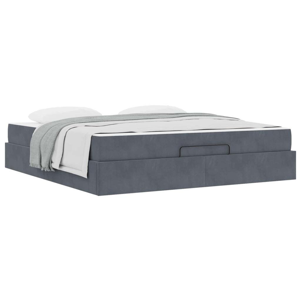Bed Frame with Mattress 2 pcs Dark Grey Velvet
