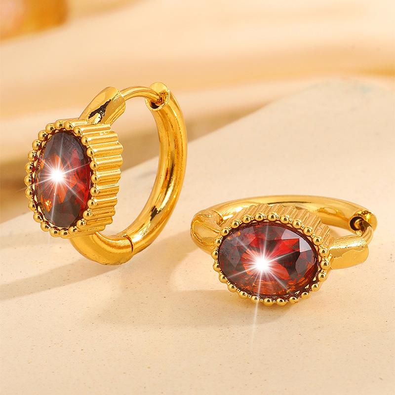 Stainless Steel Earrings, Golden Oval-shaped Ladies' Earrings, Unique and Niche-style Accessories