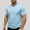 Men V Neck Short Sleeve T Shirt Slim Fit Solid Color Casual Basic Top