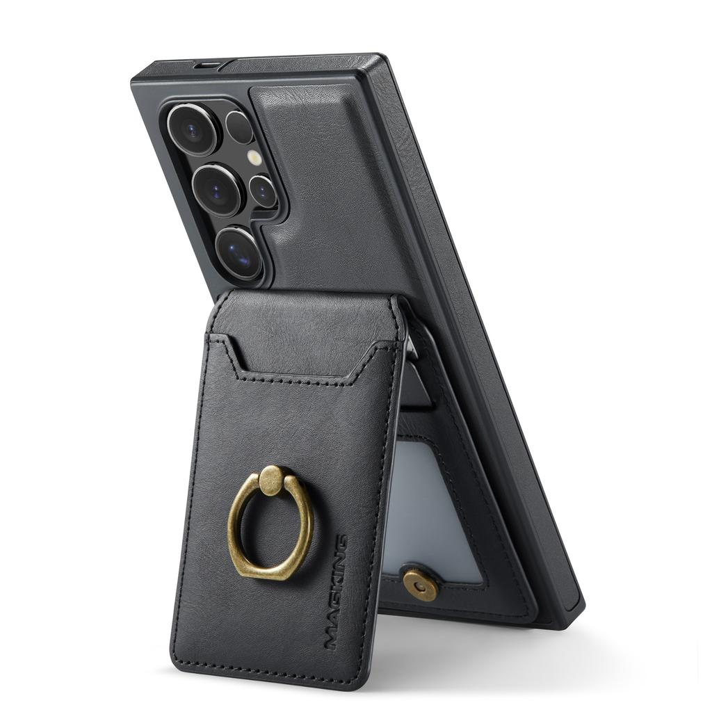 For Samsung Galaxy S24 Ultra Magnetic Case PC+TPU+PU Phone Cover with Card Holder