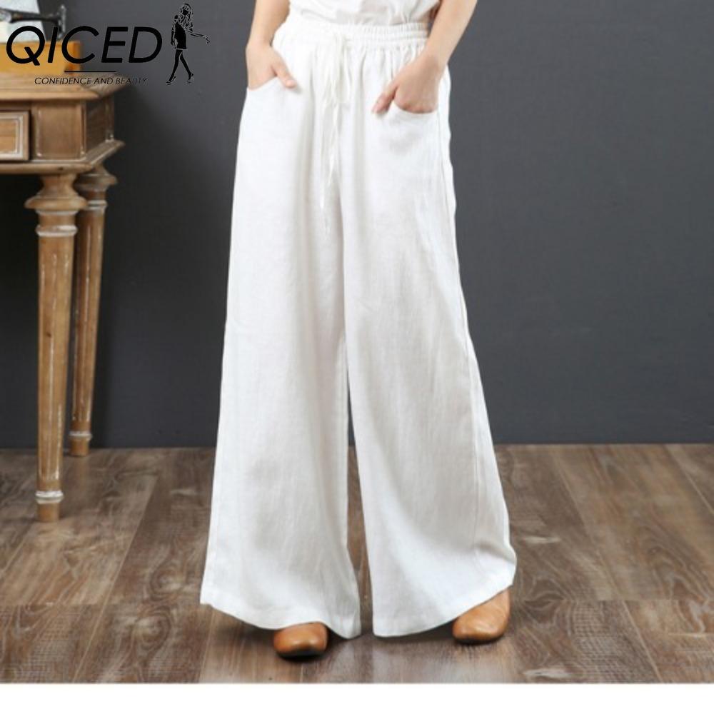 QICED Women s Fashion Casual Solid Color Print Pants & Capris S белый