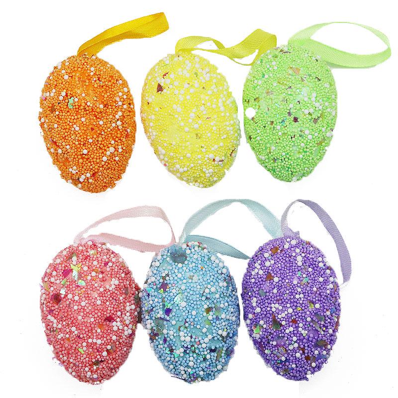(6pcs/pack) 4x6cm Easter Color Particle Simulation Egg Foam Eggs Festival Decorations Party Pendant DIY