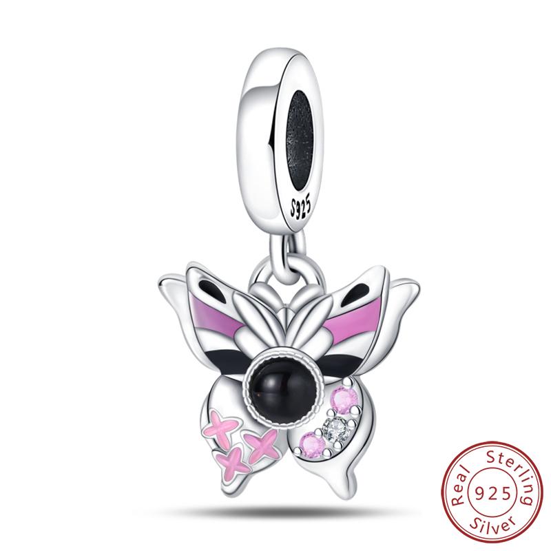 Elegant S925 Silver Butterfly & Dragonfly Multicolor Charms Beads Pendant 3mm DIY Fine Jewelry Making Accessories Gifts