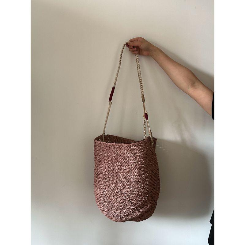

Винтажная соломенная сумка ручной работы цвета пыльной розы, волнистый дизайн, можно носить на плече или через плечо, повседневный стиль, женская пляжная сумка Morandi Pink MIU Straw Bag