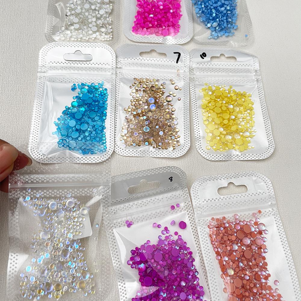 300pcs 3D Magic Colorful Mermaid Round Glass Aurora Translucent Crystal Beads Nail Charms Nail Art Decoration Accessories Tips