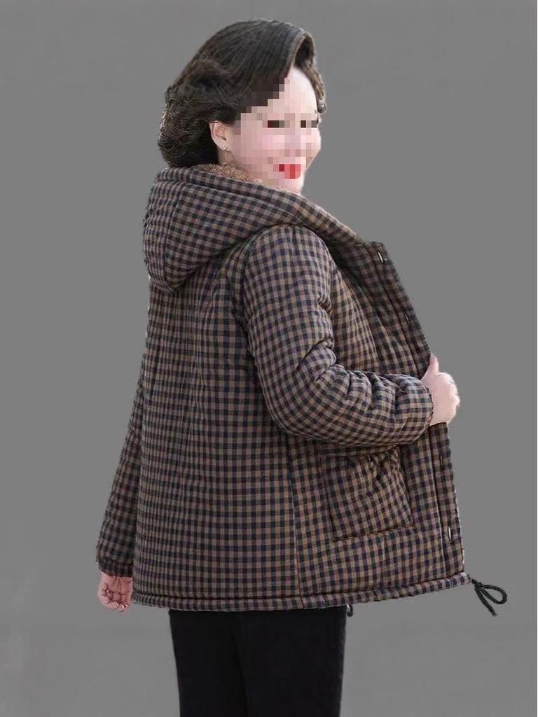 Veste à capuche chaude pour femmes d'âge moyen et âgées: Manteau en coton Automne/Hiver