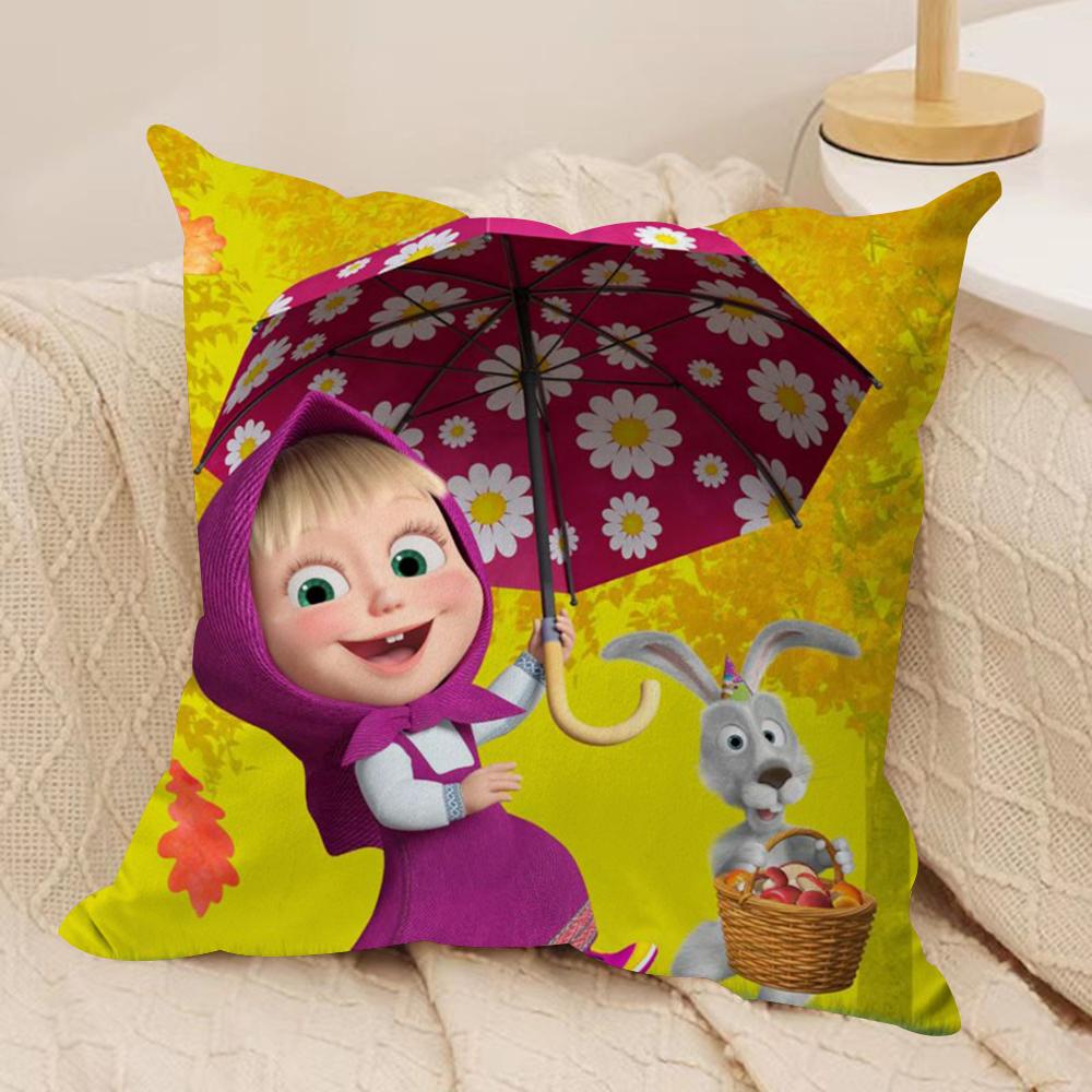 M-Masha And B-Bears Cushion Cover Silky Short Plush Double-Sided Printed Pillow Case For Sofa All Seasons Home Decor Gift