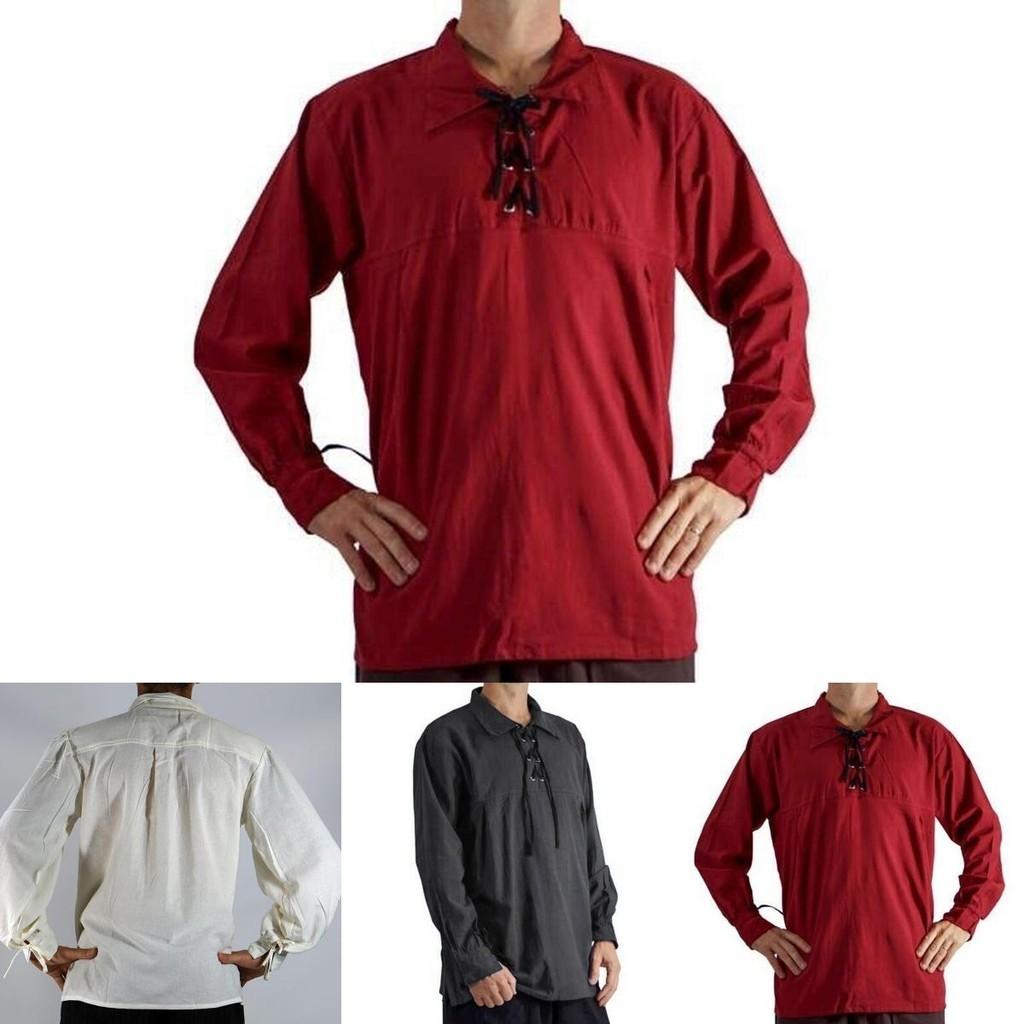 Men's Renaissance Peasant Pirate Shirt With Lace Up Design And Loose Fit For Cosplay