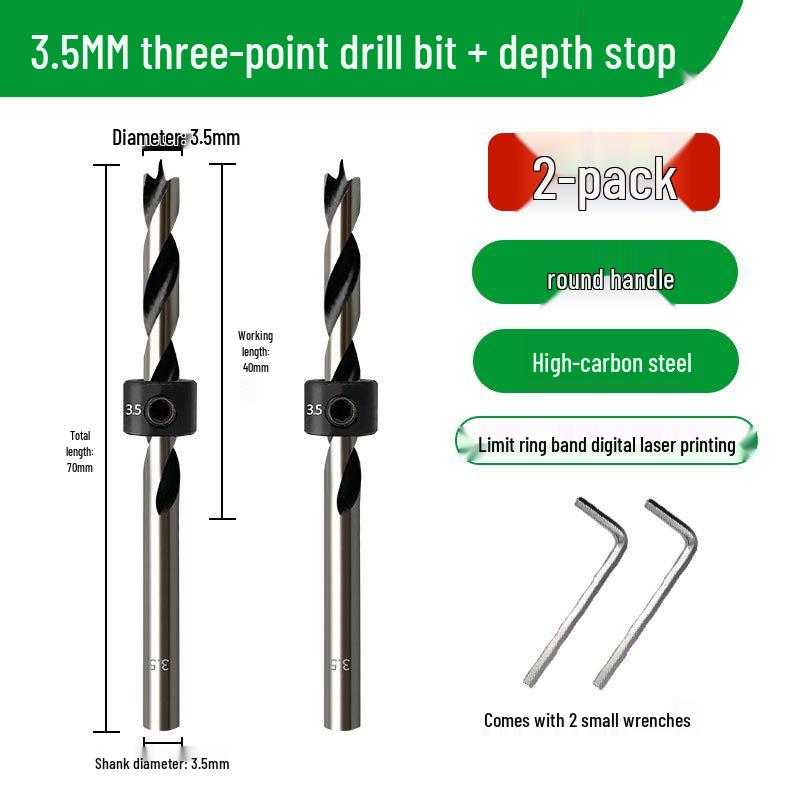 Carbon Steel Three-Point Twist Drill Bit for Hardwood and Enlargement - Compatible with Hand and Pillar Drills