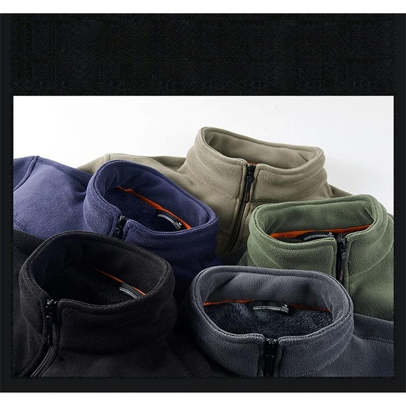 Solid Men's Fleece-Lined Bomber Jacket Winter Windproof Stand-Collar Zip-Up Thicken Warm Plush Coat Fashion Clothing