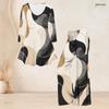 Women Plus Size Printed Round Neck Three Quarter Sleeve Flared Top And Flared Pants Two Piece Set