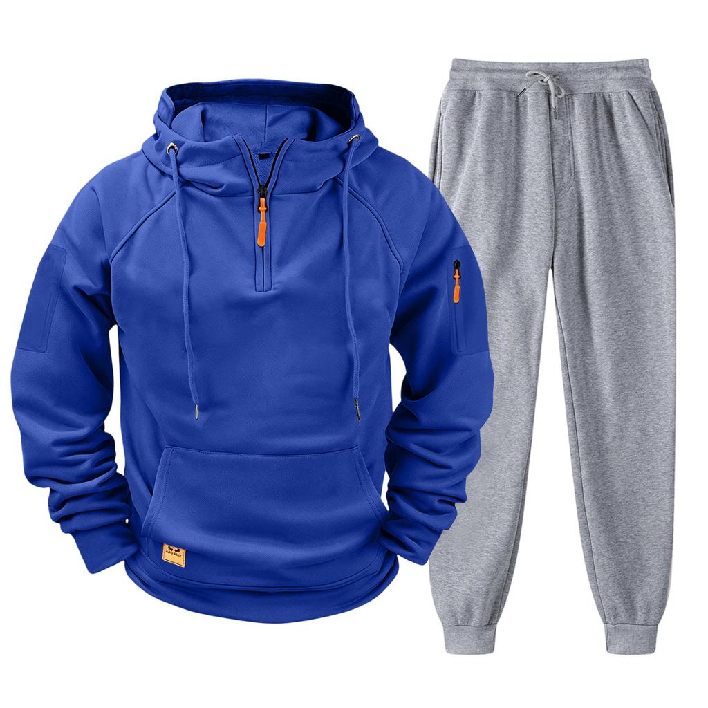 Men's Casual Hoodie and Jogger Set - Long Sleeve Drawstring Sweatsuit with Multiple Pockets for Fall Winter (Dark Gray)