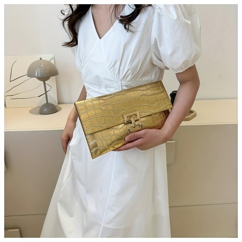 Handheld Bag Envelope Simple And Versatile Bag Dinner Crocodile Pattern Women'S Bag Wedding