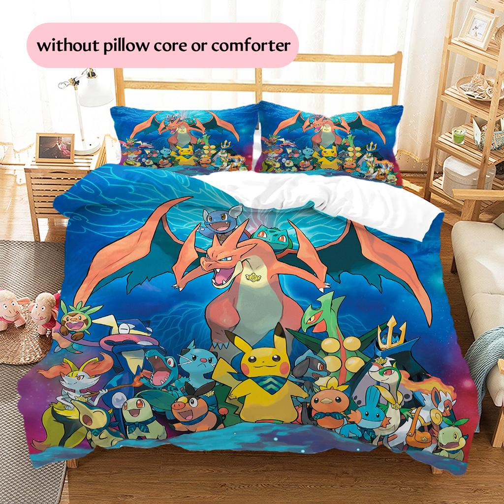 Pokémon Pattern Bedding Home Decoration Birthday Gift (1 * Duvet Cover + 2 * Pillowcase, Without Core)