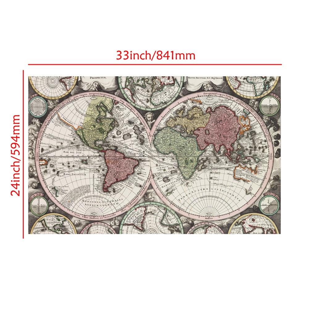 Vintage World Map Double Hemisphere Antique Canvas Wall Art Poster Prints for Living Room Decor Office Study Hanging Aesthetic Map