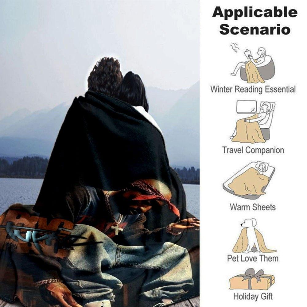 1pc 2PacHip Hop Blanket Soft Lightweight All Season Multi Purpose Throw for Sofa, Bed, Office & Picnics, French Style with Iconic Album Art & Quotes