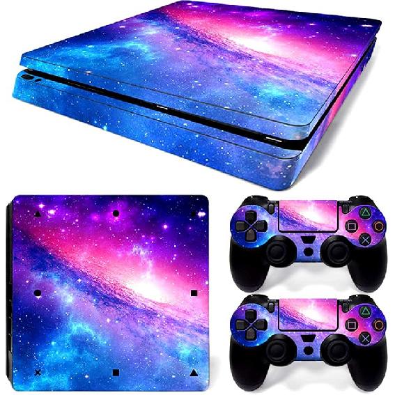 Ps4 Slim Stickers Full Body Vinyl Skin Decal Cover for PlayStation 4 Console Controllers (with 4pcs Led Lightbar Stickers) (Blue fire) (PS4 Console