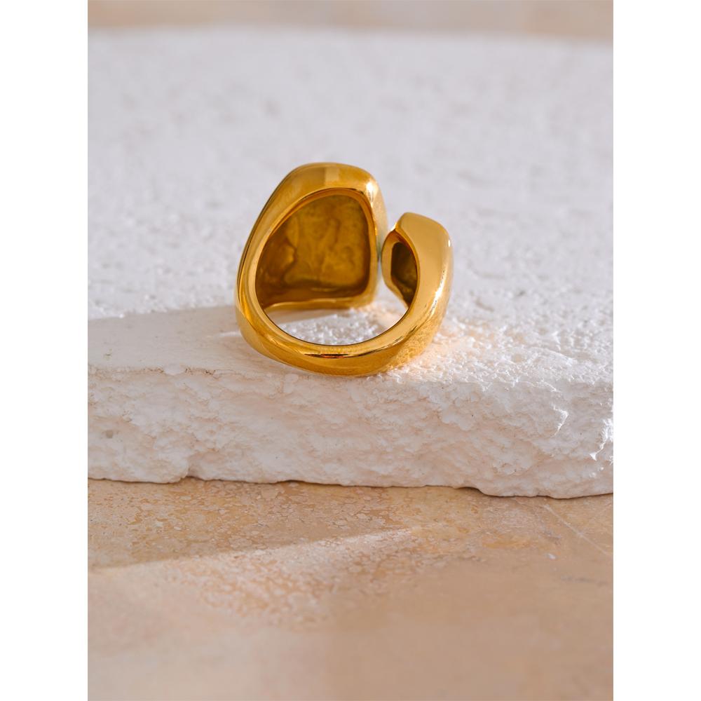 Yhpup Stainless Steel Smooth Metal Geometric Cast Golden Ring for Women Charm Texture Rust Proof Fashion Statement Jewelry