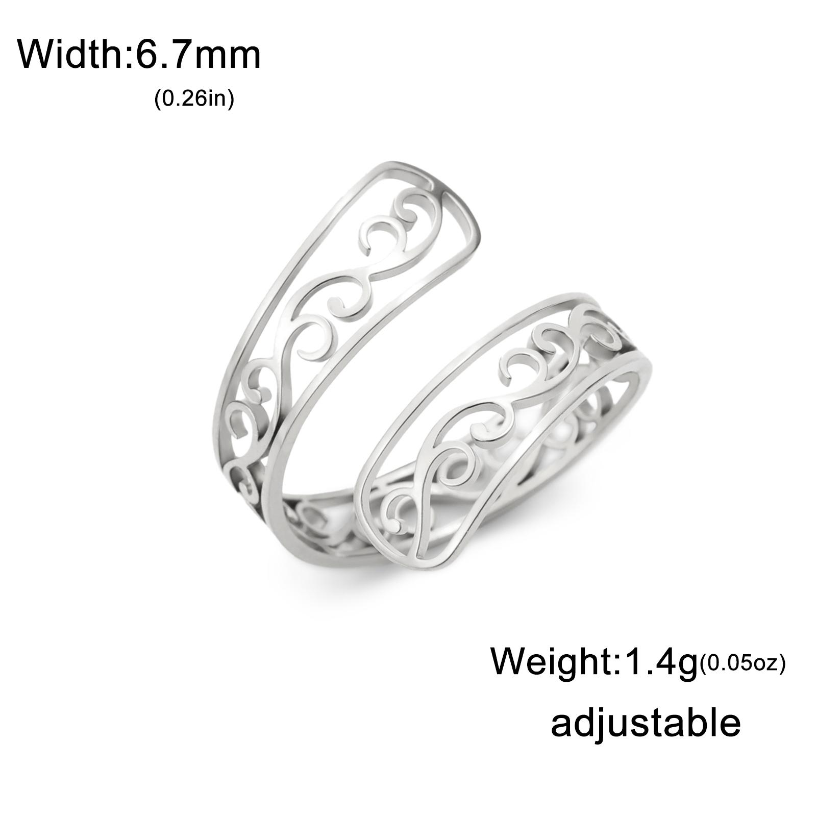 

Teamer Hollow Filigree Wave Open Ring for Women Girls Delicate Stainless Steel Adjustable Ring Exquisite Anniversary Jewelry