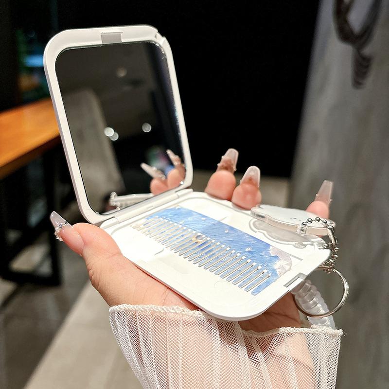 Sternenhimmel Tragbares Klappbares Kleines Spiegelset Kosmetikspiegel Für Die Tasche Taschenspiegel Und Kamm Alles-In-Einem Geschenk Für Mädchen