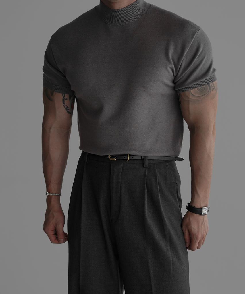 Baulopeulodeogteu Soft Mock Turtleneck Short Sleeve Knit [Gray]