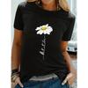 Flower & Letter Print Crew Neck T-Shirt, Casual Short Sleeve Top For Spring & Summer, Women's Clothing