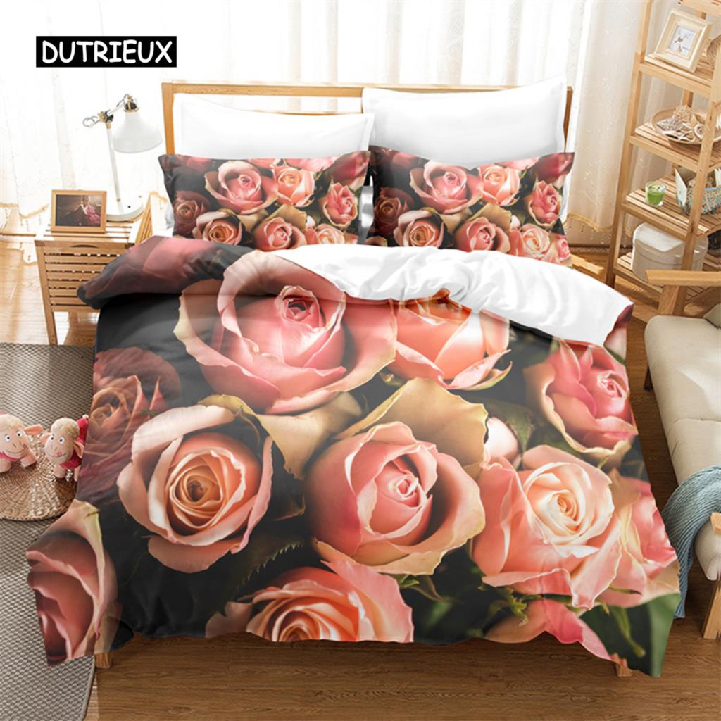 Pink Roses Bedding Set Duvet Cover Set 3d Bedding Digital Printing Bed Linen Queen Size Bedding Set Fashion Design