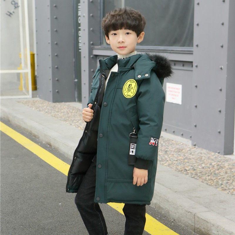 Boys' Winter Hooded Casual Jacket Medium To Large Child Size Thickened Warmth-Retaining Puffer Coat