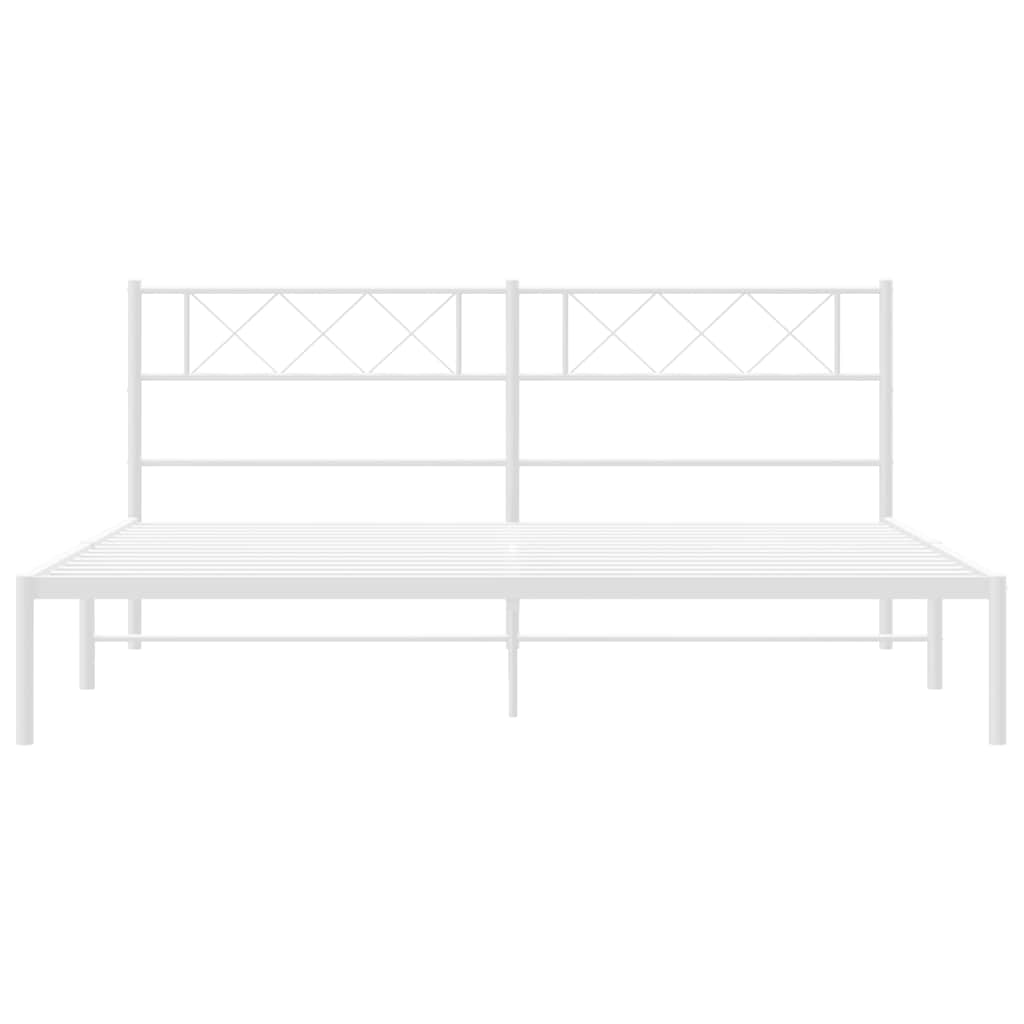 Metal Bed Frame with Headboard White 160x200 Cm