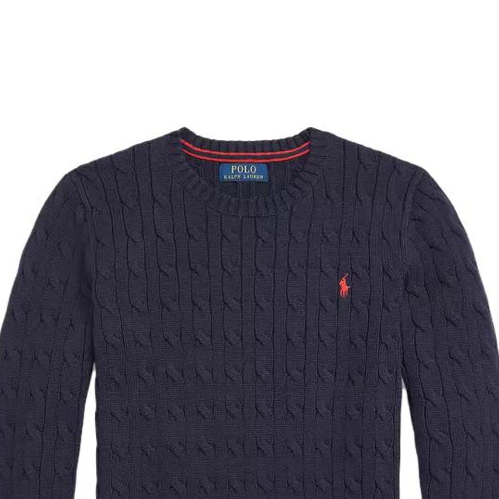 Polo Ralph Lauren Solid Cable Knit Logo Embroidered Long Sleeve Kids Tops Navy-Blue CWPOSWEY6820310-410