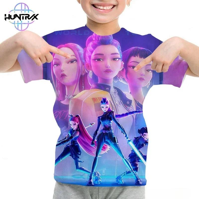 Kpop Demon Hunters Harajuku Anime 3D Print Sports Boy Girl T-shirt Street Fashion Girl Group Hip-hop Children Short-sleeve Top
