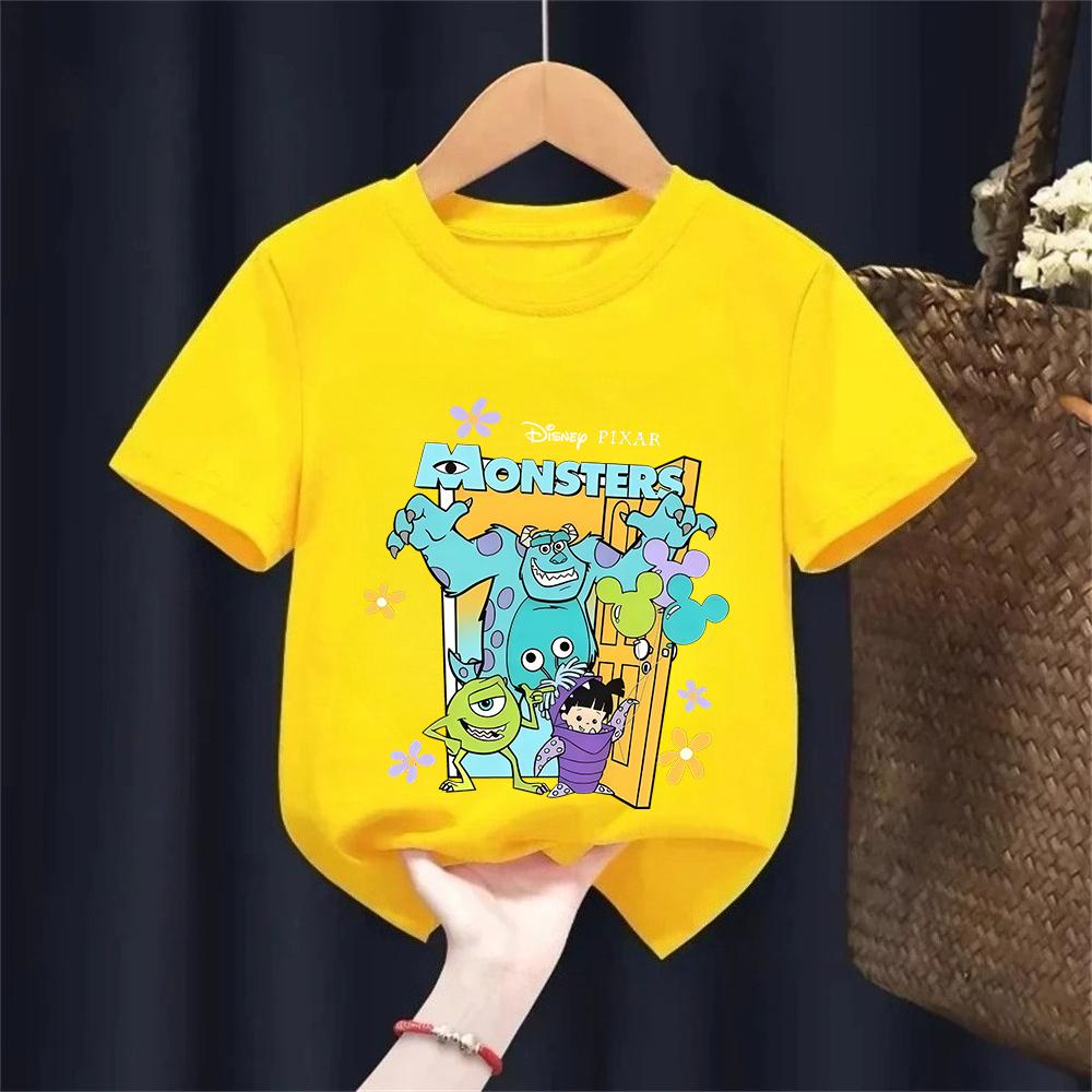 

Disney Cartoon Monsters, Inc. Printed T-shirt for Kids 2026 Summer New Street Hip Hop Casual Short Sleeve Y2K Top 100