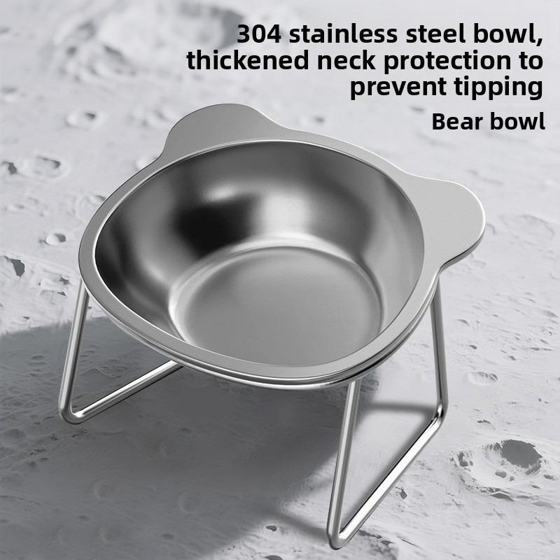 15°Thickened Anti-overturning Protection of Cervical Spine Cat Rice Bowl 304 Stainless Steel Increased Oblique Pet Food Bowl