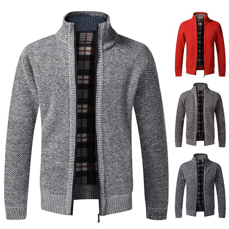 Cardigan de toamnă/iarnă pentru bărbați mărime plus, din catifea îngroșată, cu guler înalt - Palton cu croială slim.