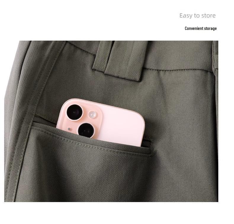 Spring 2025 Women's Military Green Casual Wide-Leg Floor-Length Pants