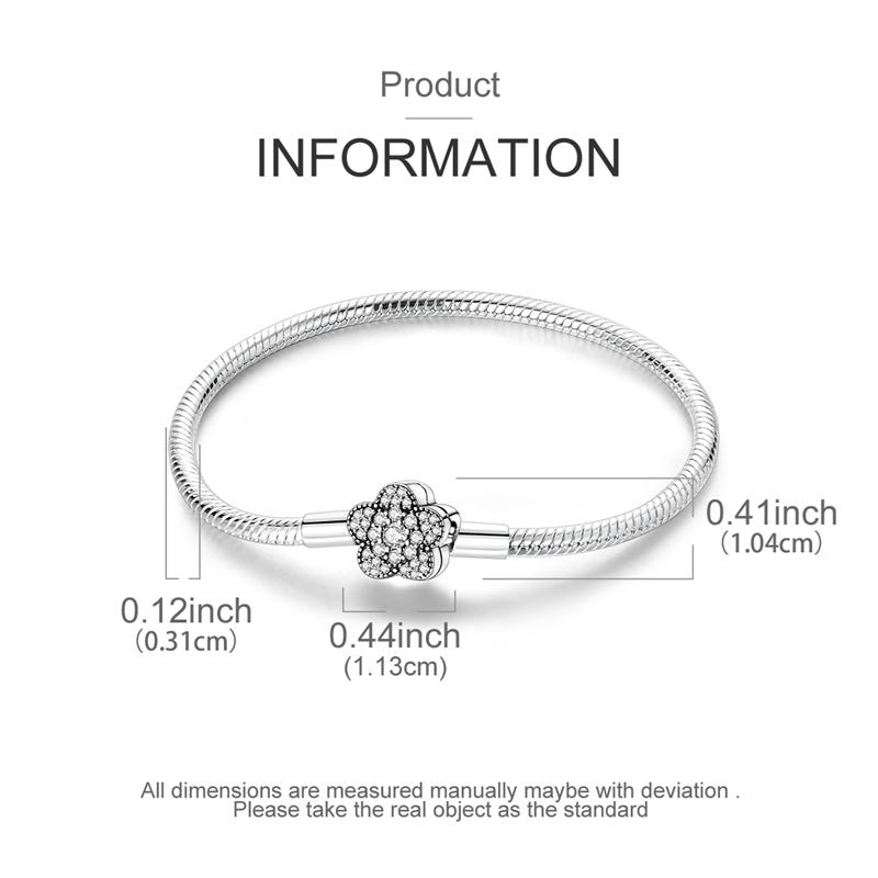 925 Silver Snake Chain Bracelet with Clasp for European Bead Pendant DIY Jewelry Making