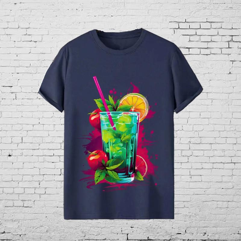 New Summer Men's Fashion T-shirt Personality Fruit Juice Beverage Printed Men's T-shirt Top