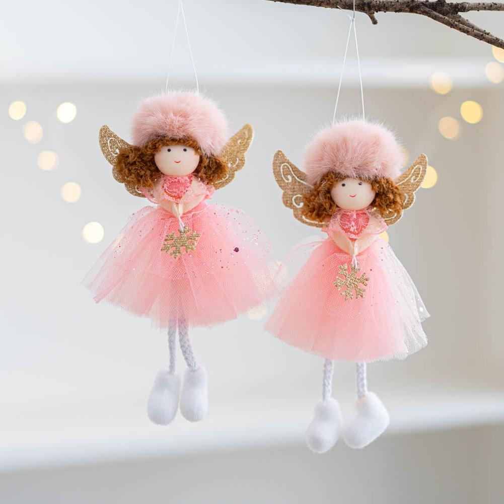 Holiday Christmas Angel Girl Doll Ornament Hanging Pendant with Gauze Wings Plush Material Suitable for Kids Decorations