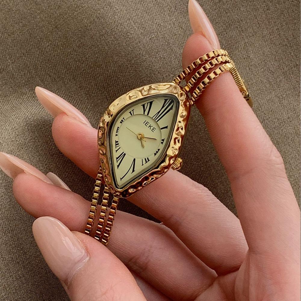 Vintage Unregelmäßiges Zifferblatt Damen Quarz-Armbanduhr Römische Ziffern Mesh-Metallarmband Einzigartige Mode Damen Tages-Kleideruhr